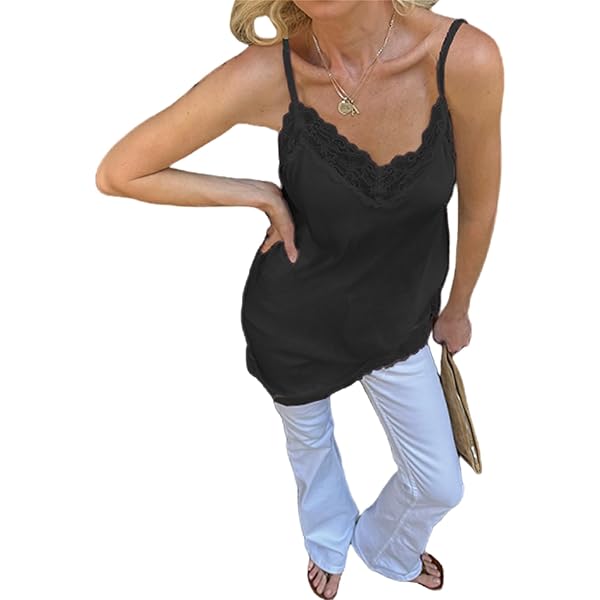 Women Y2K Lace Cami Tops Sexy Spaghetti Strap Sleeveless V